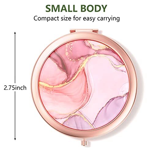 Compact Mirror, Pocket Travel Makeup Mirror, 2-Sided Rose Gold Pink Marble - Picture 2 of 7