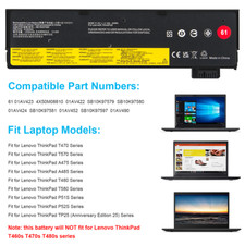 01AV423 Battery 61 For Lenovo Thinkpad T470 T480 T570 T580 P51s P52s 01AV452 24W