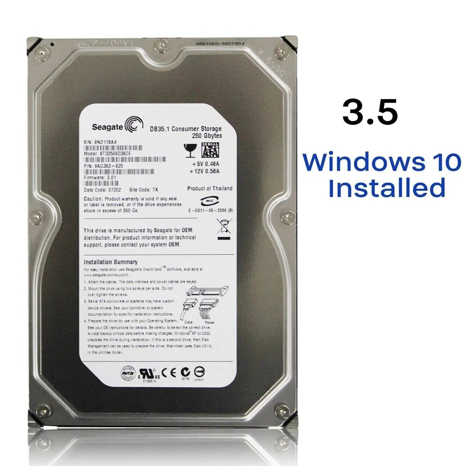 Disco rígido interno HDD SATA 3,5" 250GB-2TB com Windows 10 Pro legado instalado - Imagem 3 de 4