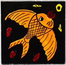 V&B Villeroy & Boch K&uuml;nstlerkachel handbemalt Fisch 1950/ 1960 Kachel 15 x 15 cm