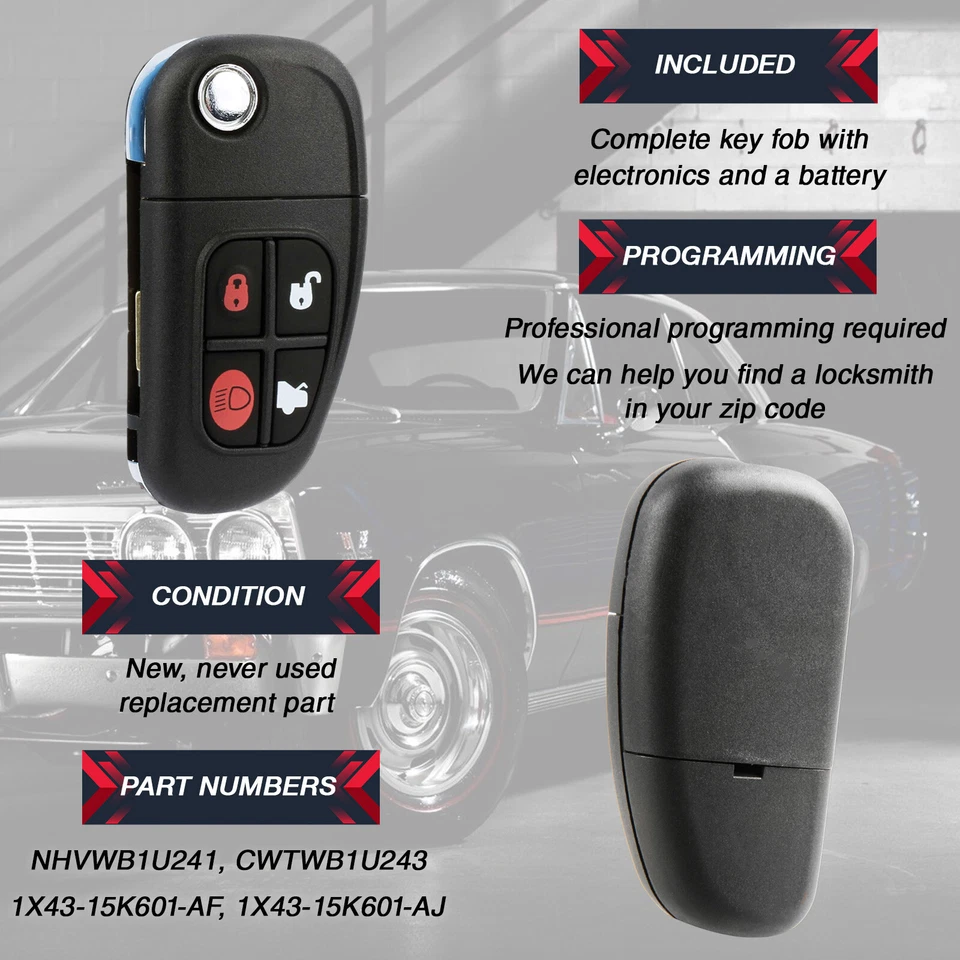 For 2003 2004 2005 2006 2007 2008 Jaguar S-Type X-Type XJ8 Remote Flip Key Fob Foto 4 de 4
