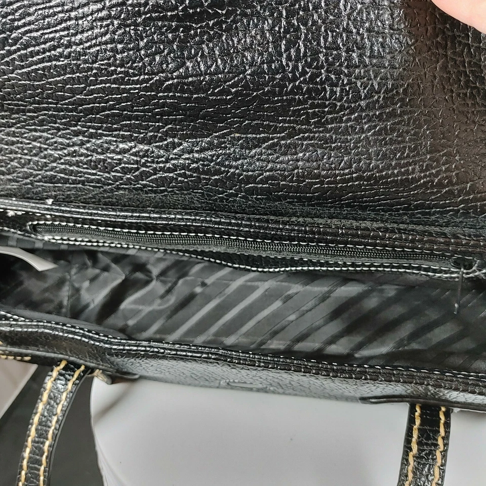 Bolso de Mano Cartera De Colección Marca AB Negro Guijarro Imitación Cuero Blanco Puntada en Contraste Foto 4 de 4