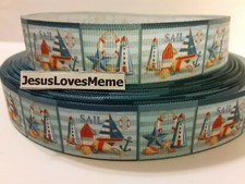 Grosgrain Ribbon Lighthouse Sea Shells Star Sail Boat Anchor Nautical, 7/8"