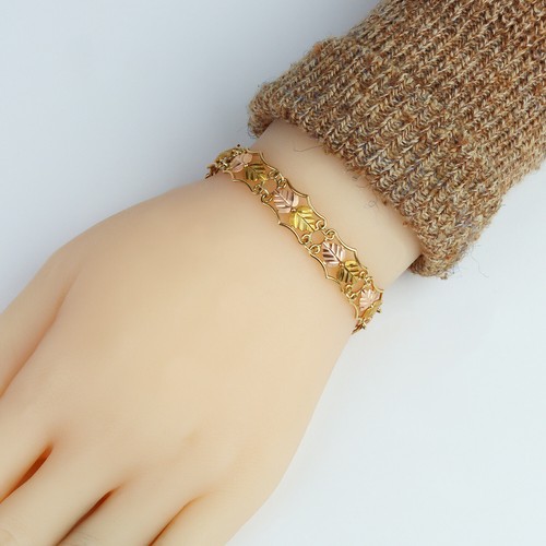Coleman Co. 10k Yellow & Black Hills Gold Women's Leaves Bracelet 6.5" - Picture 2 of 3