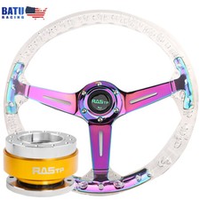 New 6-hole Acrylic 14inch350mm Steering Wheel With Gold Quick Release Adapter