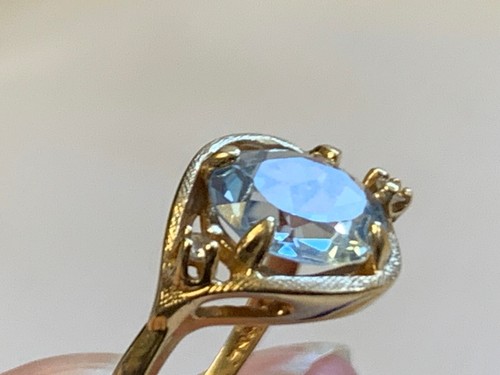 10K Yellow Gold Ring 3.26g Fine Jewelry Sz 6.25 Band Blue Oval Stone Prong - Picture 13 of 24