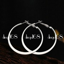 Genuine 18K White Gold Filled Tarnish-Resist 2inch Large Flat Hoop Earrings H903