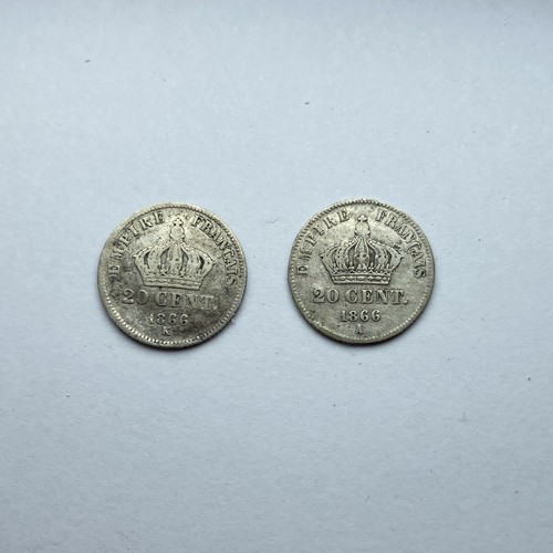 4 Silbermünzen 20 Centimes Napoleon III. FRANZÖSISCHES REICH 1866 A und K + 2x 1867 A - Bild 15 von 24