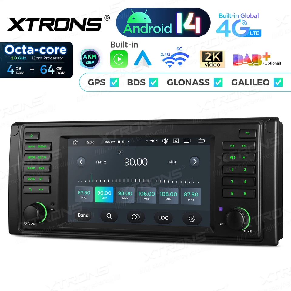 8-Kern 64GB 7" 4G Android 14 GPS Autoradio WiFi Navi für BMW 5er E39 M5 Canbus - Bild 4 von 4