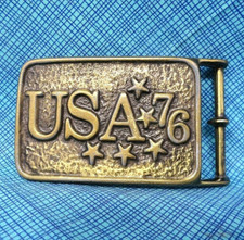 USA 76 Stars Dress Belt Buckle 200 Years US Bicentennial 1776 1976 Vtg .PCB312