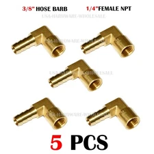 5 PC 3/8" Hose Barb Elbow X 1/4" FEMALE NPT Brass Pipe Fitting NPT Thread clamp