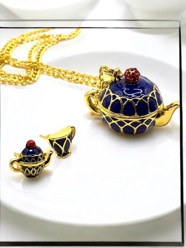 Fabulous Enamelled Teapot Necklace & Earrings Set. C387 - Picture 2 of 10