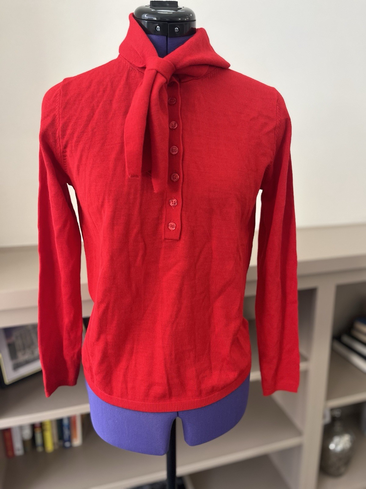 Christian Dior D. Uniforms Pussy Bow Sweater Red Wool Womens Parfums Size Small thumbnail 8