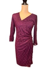 Women's Chaps Purple Lace Long Sleeve Dress M