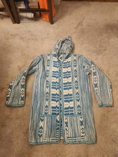 Blue  White Mexican Baja-Inspired Hoodie Jacket Women's Size L