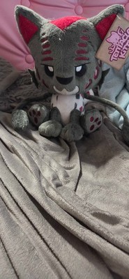 Tentacle Kitty Fantasy Coerl Dark Gray, White, Red, Posable Tendrils