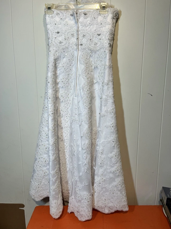 Vestido de novia Mori Lee talla 8 blanco encaje cuentas longitud té nunca usado Foto 2 de 4