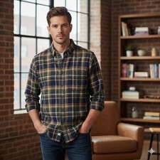 Eddie Bauer Flannel Shirt Mens S Bristol Plaid Long Sleeve Green Brown NEW