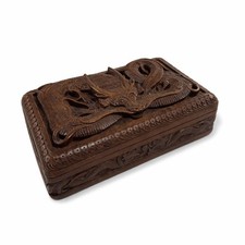 Carved Wooden Dragon Box 10in 3D Oriental Style Decorative Collectable