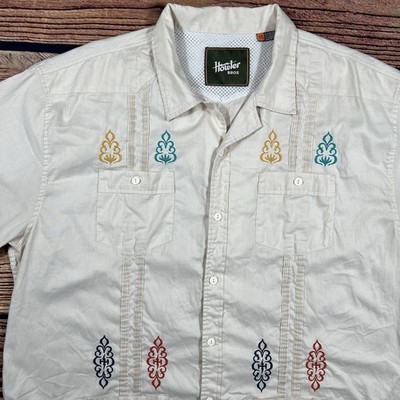 Howler Bros Guayabera Hermanos Shirt XXL Ivory Oxford Short Sleeve Men s Adult