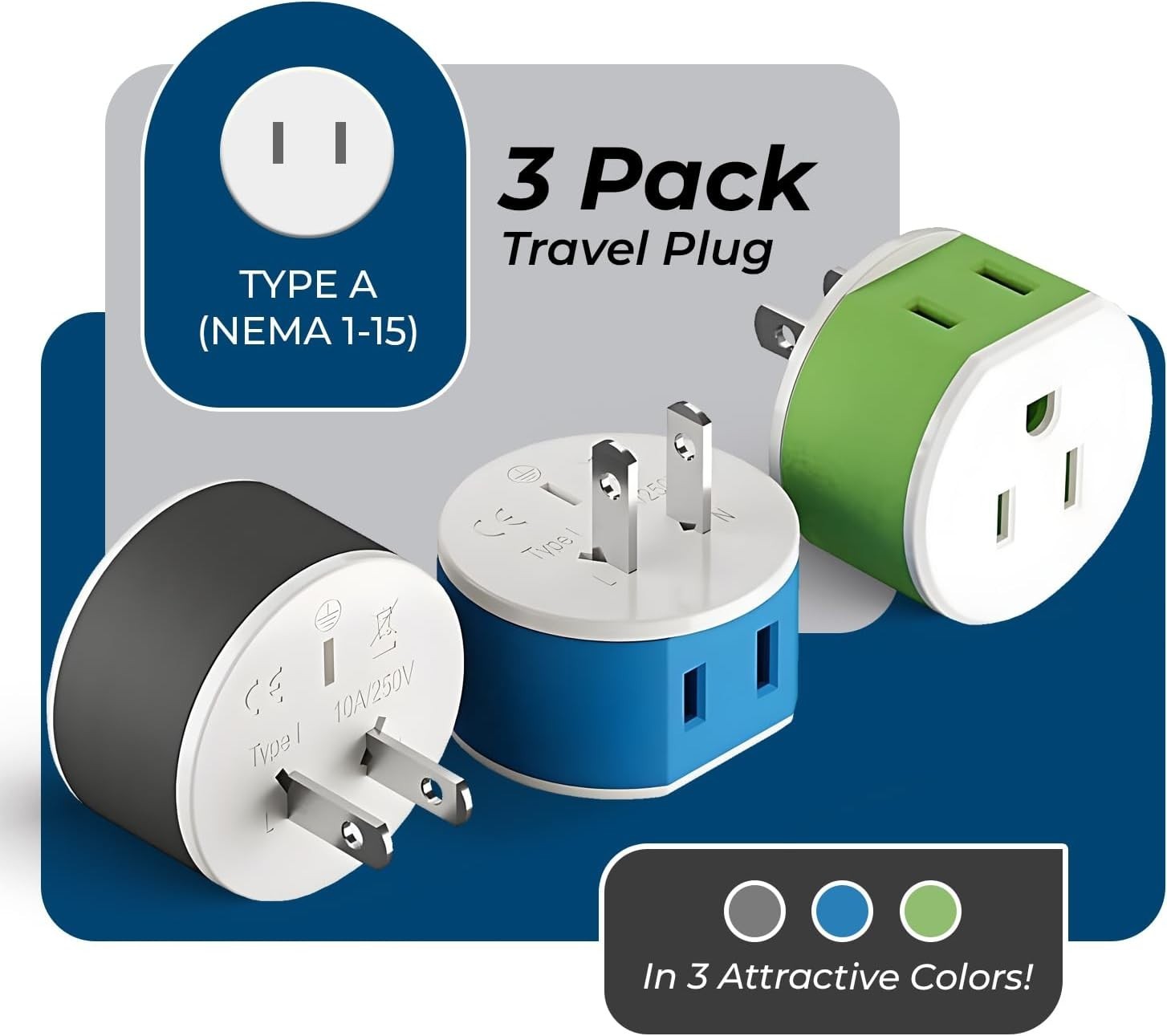 OREI Japan, Philippines Power Plug Adapter with 2 USA Inputs - Travel 3 Pack - T