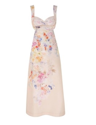Zimmermann Crush Midi Dress |Floral, Light Pink, Linen, Open Back Tie,  Cutout | eBay