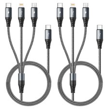 USB C Multi Charging Cable 3A, 2Pack 4FT 3 in 1 Nylon grey2