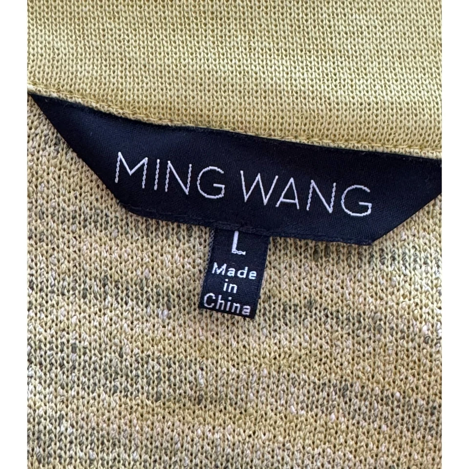 Chaqueta Blazer Mujer Ming Wang Talla L Amarillo Verde Texturizado Tejido Botón/Cremallera Foto 3 de 4
