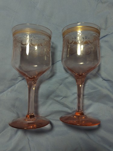 Paar Morgantown Primrose Lane Rosa Wein oder Wasser Gläser Depression Glas