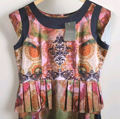Anthropologie Ashish N Soni Dress Womens Medium Blue Multi Floral Peplum NWT - Picture 2 of 13