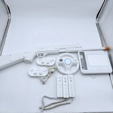Nintendo Wii Controller Lot with Gun, Wheel, Two Gamepads, Three Controllers, Dr