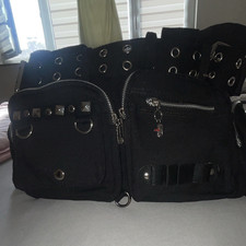 Damen Schultertasche Canvas Schwarz rechtecki...