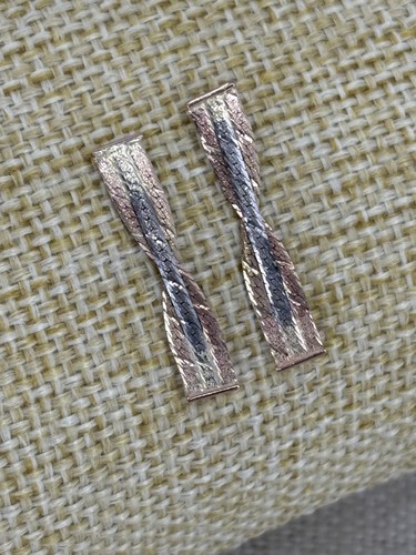 VINTAGE 1970s Italian 9k 9ct gold 3 color plait flat snake chain stud earrings - Picture 2 of 11