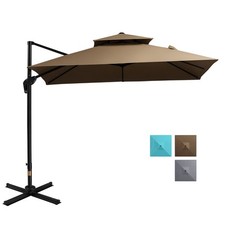 Aluminum Frame Offset Umbrella 10x10ft with Ventilated Double Top Coffee