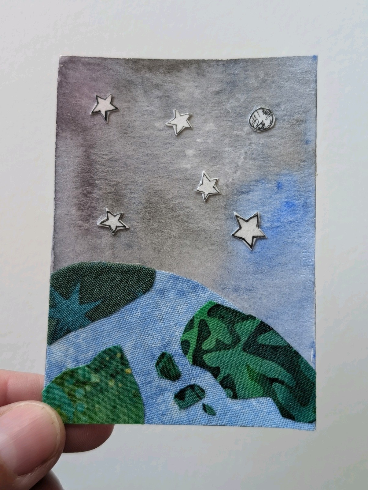 ACEO Original Art Mixed Media Planet In Space Signed by artist Therecreative