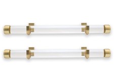 Luxury 17" Custom Clear Acrylic Side Mount Curtain Rods   1 1/4" Brushed Gold