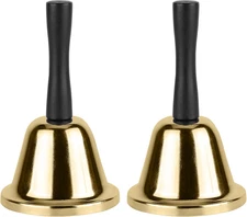 Gold Hand Bell, 2 Pack Steel Call Bell for Wedding, Adults, Dinner Bells for Foo