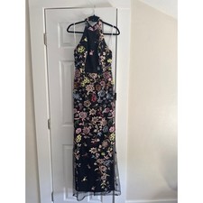 Lulus NWT Black Floral Embroidered Halter Maxi Dress Size Medium