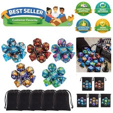 Elegant 35-Piece Double-Color Polyhedral Dice Set with Carry Bags for RPGs