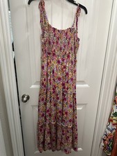 Draper James RSVP Sz Medium Pink Floral Midi Smocked Dress