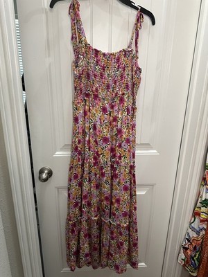 Draper James RSVP Sz Medium Pink Floral Midi Smocked Dress | eBay