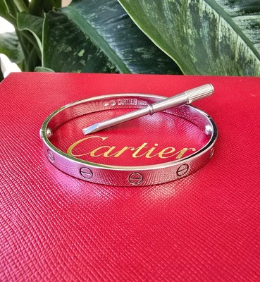 CARTIER LOVE BRACELET CLASSIC 18K WHITE GOLD SIZE 17 - B4049 | eBay