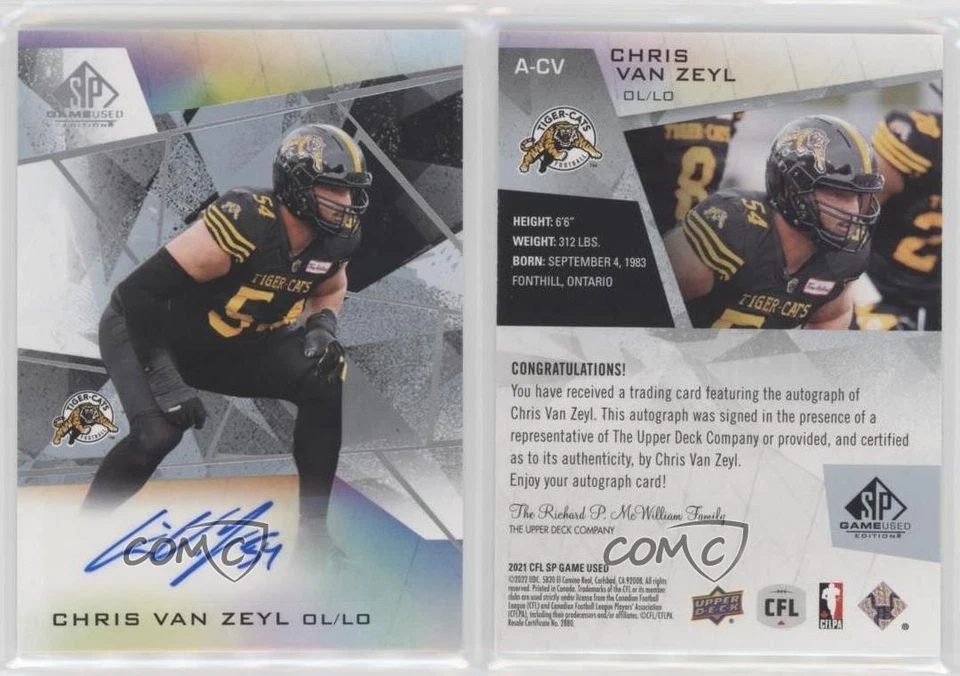 2021 SP Game Used Edition CFL Auto Chris Van Zeyl #A-CV - Image 3 of 3