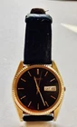 Vintage Seiko Quartz Analog Day Date Watch Genuine Leather Band Needs Battery