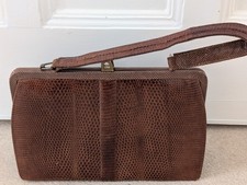 Stunning Vintage Mappin & Webb Tan Brown Lizard Skin Handbag Suede Lining