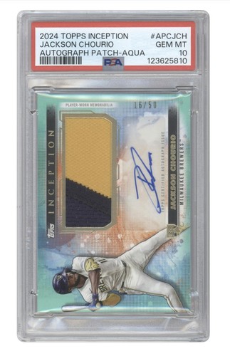 Jackson Chourio PSA 10 RC 2024 Topps Aqua /50 Game Worn Patch + Autograph!!
