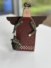 Vintage Wooden and Metal Folk Art Angel Ornament / Decor Primitive Country  