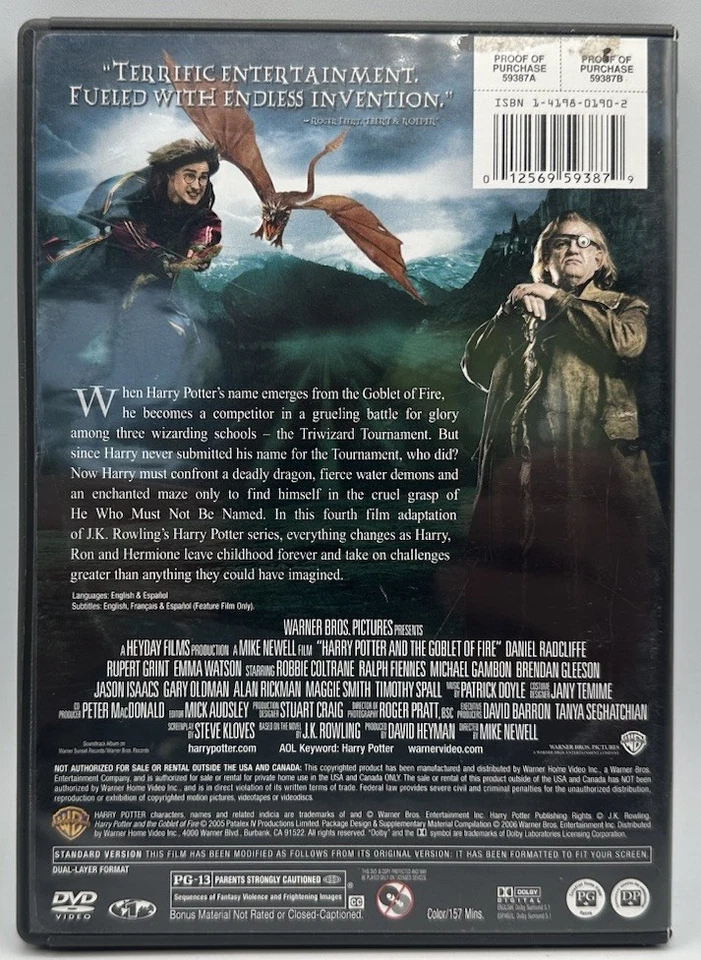 Harry Potter And The Goblet Of Fire DVD Widescreen Edition Daniel Radcliffe 2006 - Image 2 of 3
