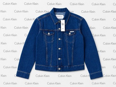 Calvin Klein Blue Denim Jacket Men s Size L CK Monogram Trucker Coat NWT  ️  