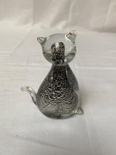 Vintage Murano-Style Silver Fleck Glass Cat Ornament — 4.5in Handblown Figurine